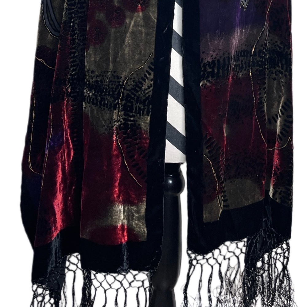 VTG Whimsigoth Burnout Velvet Elegant Fringe Scarf Wrap Shawl - Picture 6 of 12